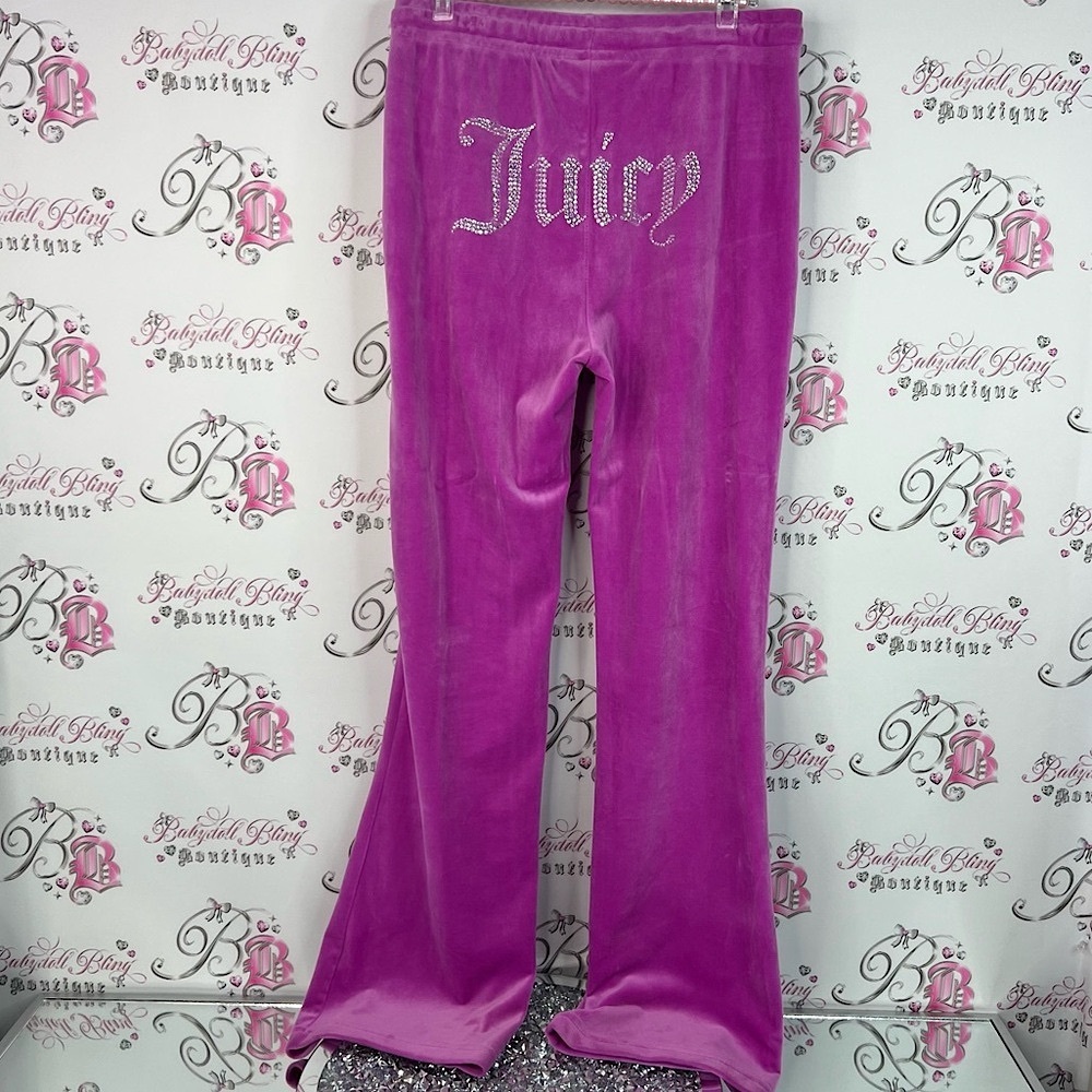 Juicy Couture pants flare logo on back diamond bling Purple Velour Joggers